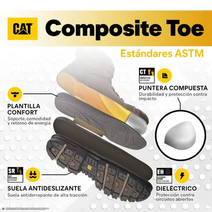 BOTAS CATERPILLAR INDUSTRIAL POWER SPRING TECHNOLOGY 6" WATERPROOF COMPOSITE TOE P91826